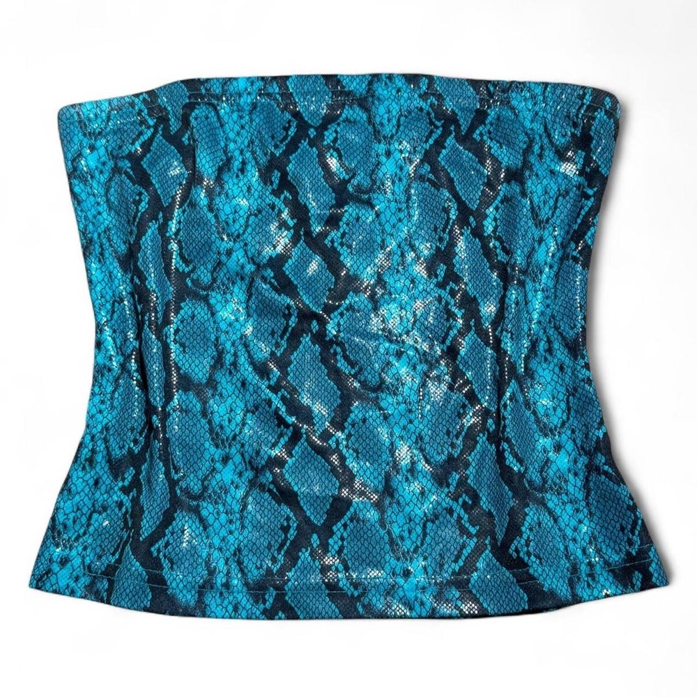 Hair Spray Blue Snakeskin Tube Top Women's Size M Y2K Metallic Animal Print